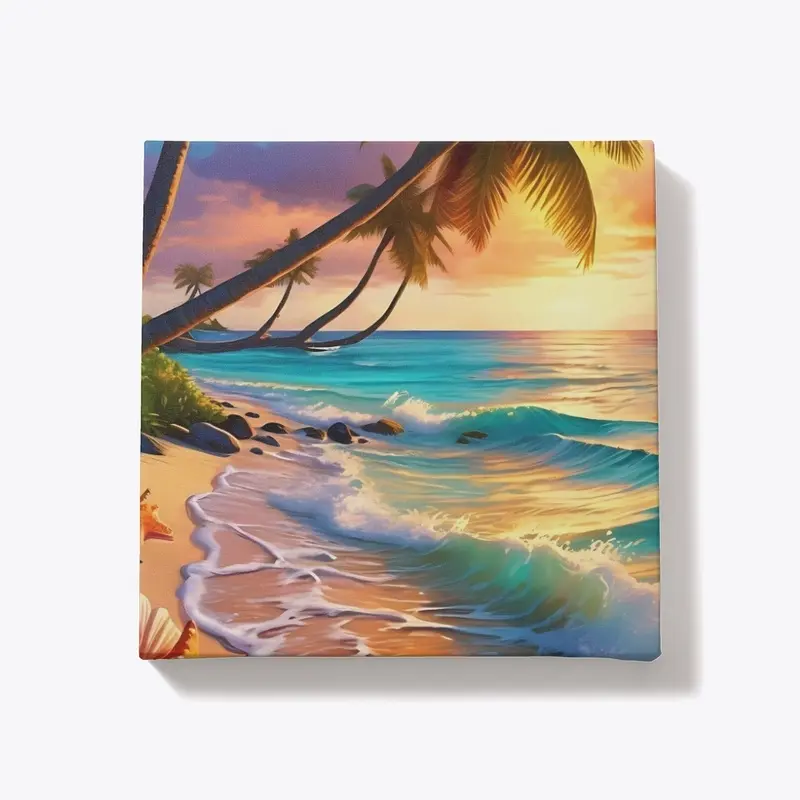 Seascape And Sunset Canvas Painting